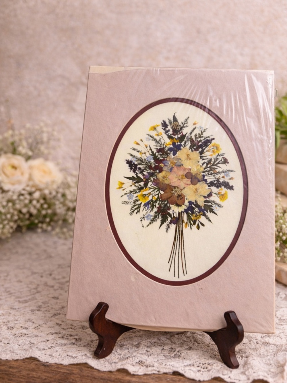 Pressed Flower Bouquet Print Pink Oval Frame Grandma Core Cottagecore Wall Art